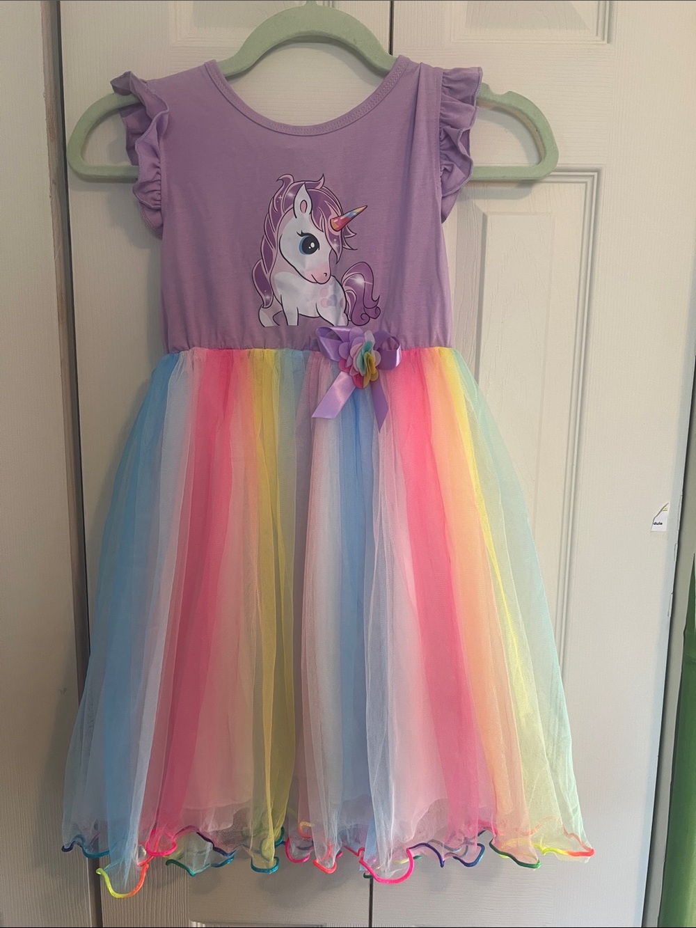 Girls' Purple Unicorn Rainbow Tulle Dress